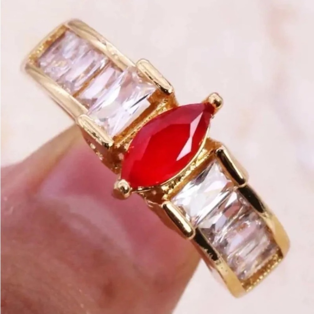 18K Gold 4CT Natural Red Ruby Marquis Cut Channel Set Diamond Eternity Ring